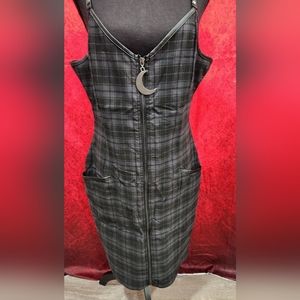 Killstar punk goth plaid moon zipper wiggle dress size xxl